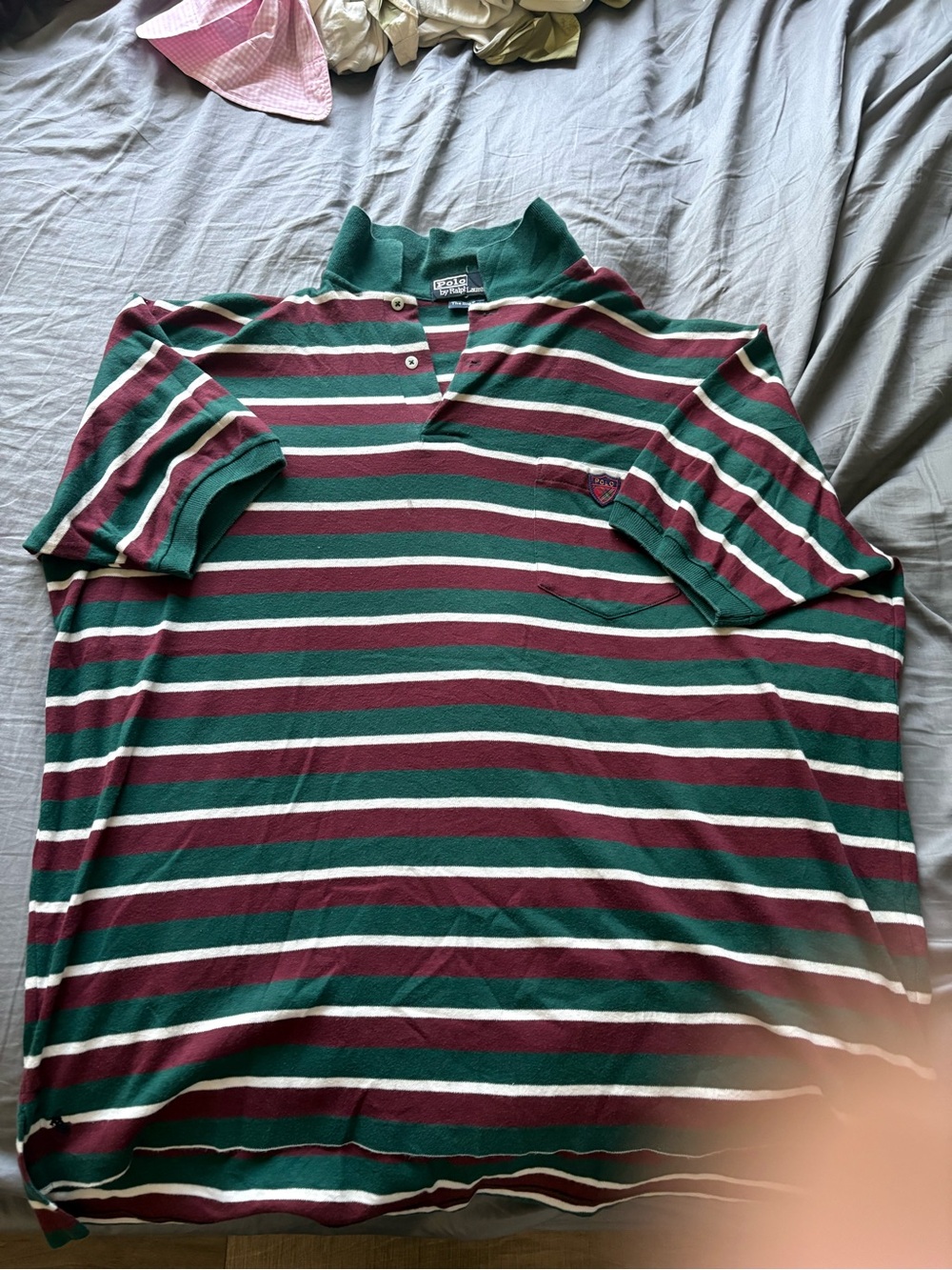 Polo by Ralph Lauren Green, Burgundy and White Striped Polo